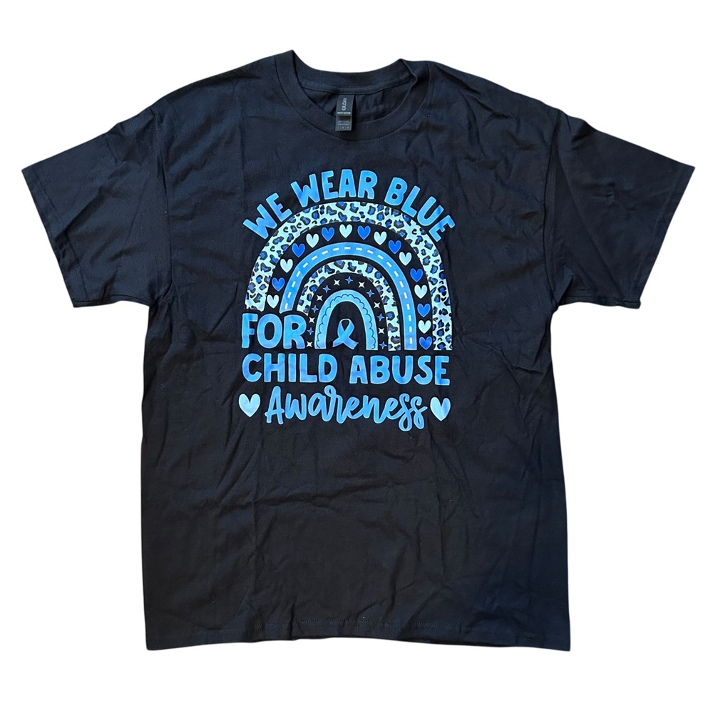 NWOT GRAPHIC TEE SHORT SLEEVE LARGE WE WEAR BLUE FOR CHILD ABUSE AWARENESS